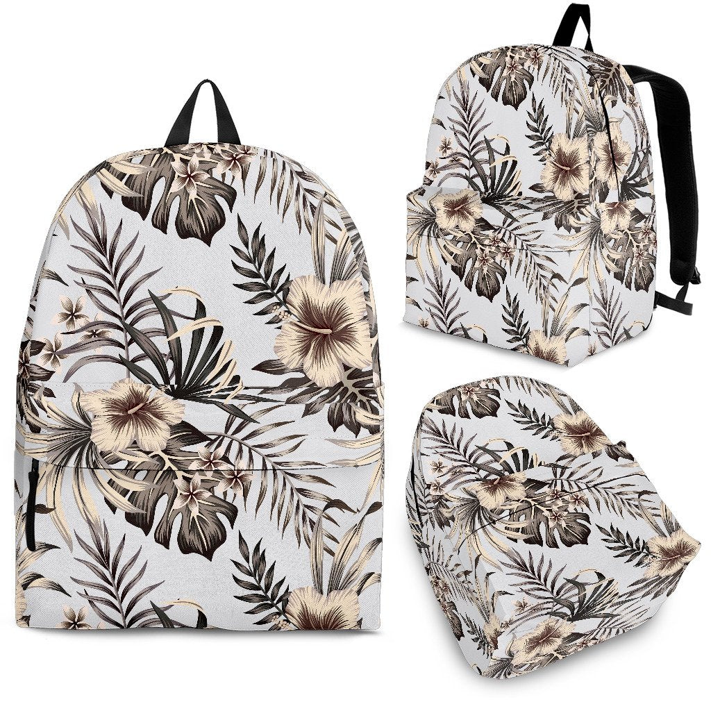 Vintage Hibiscus Plumeria Pattern Print School Backpack