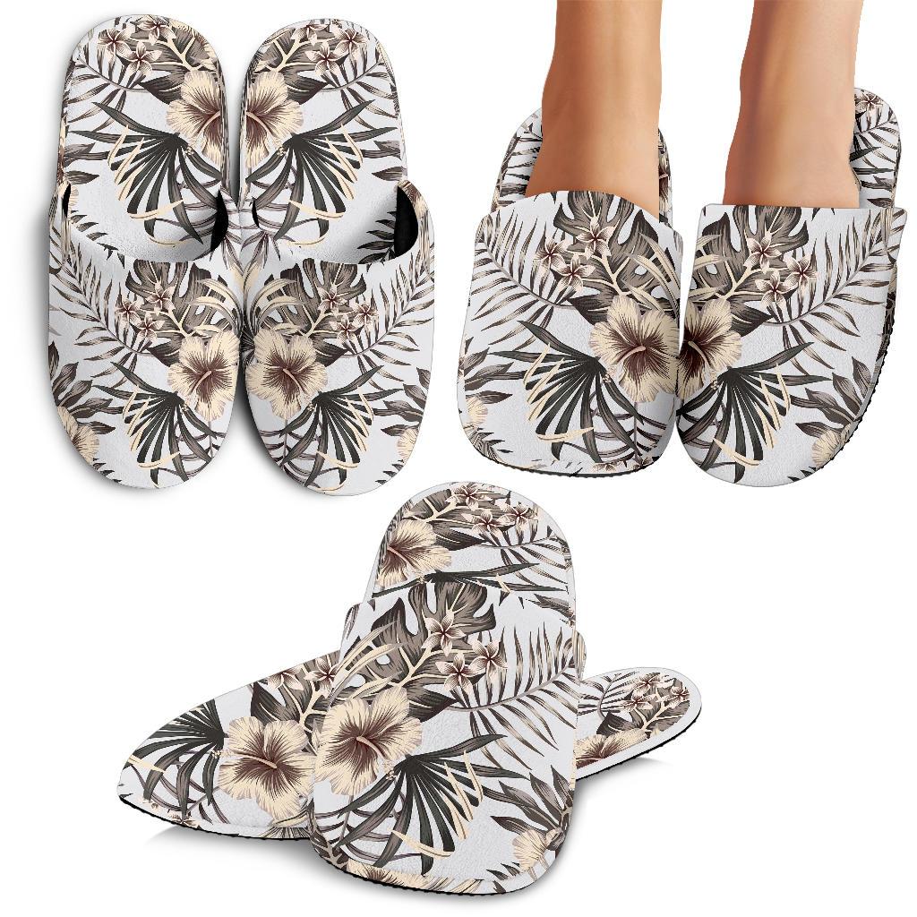 Vintage Hibiscus Plumeria Pattern Print Slippers