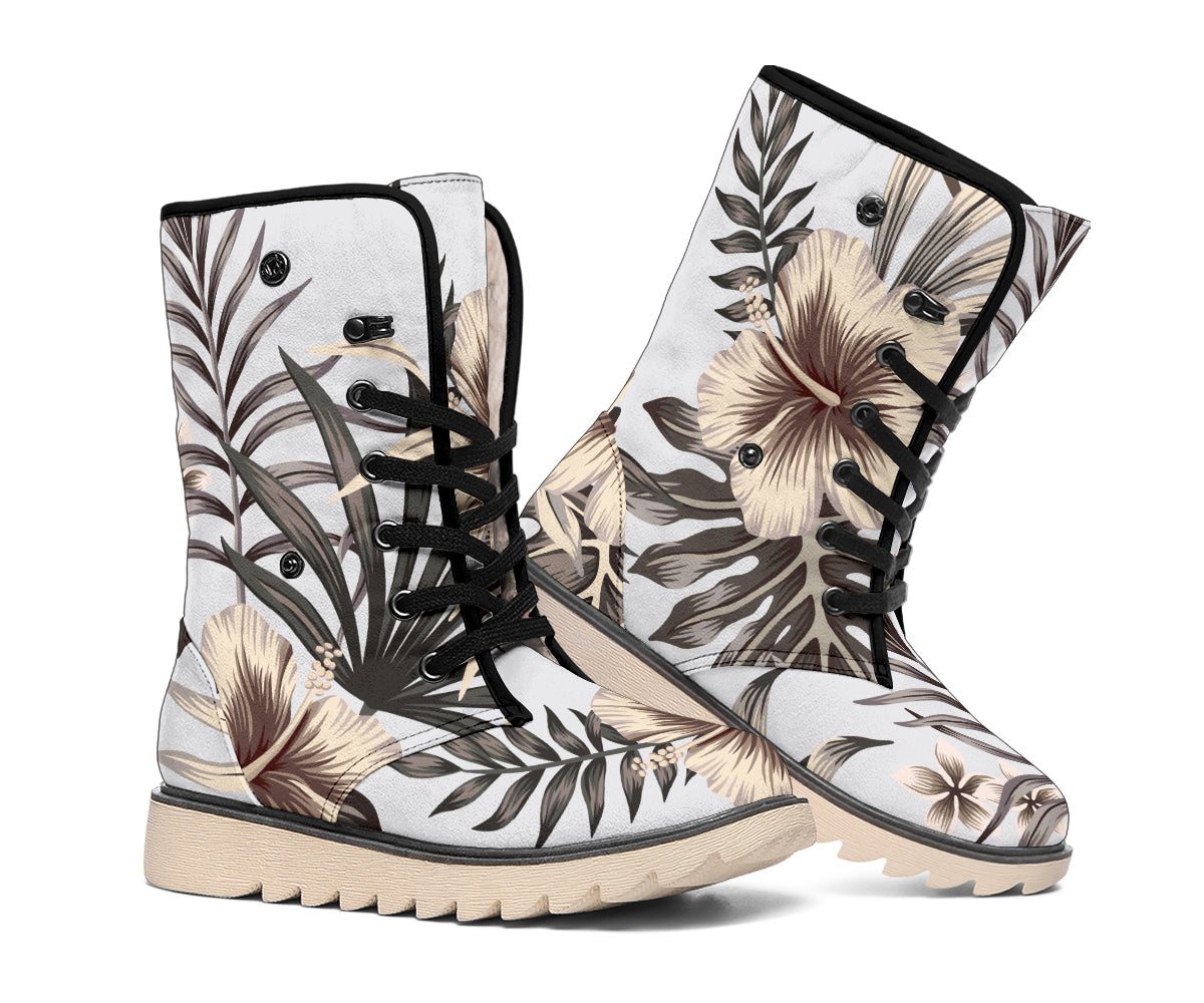 Vintage Hibiscus Plumeria Pattern Print Winter Boots