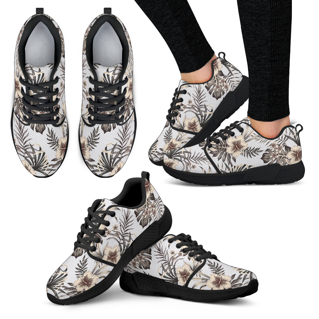 Vintage Hibiscus Plumeria Pattern Print Women's Athletic Shoes