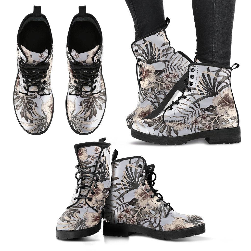 Vintage Hibiscus Plumeria Pattern Print Women's Boots