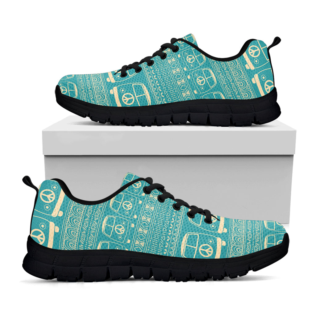 Vintage Hippie Van Pattern Print Black Sneakers