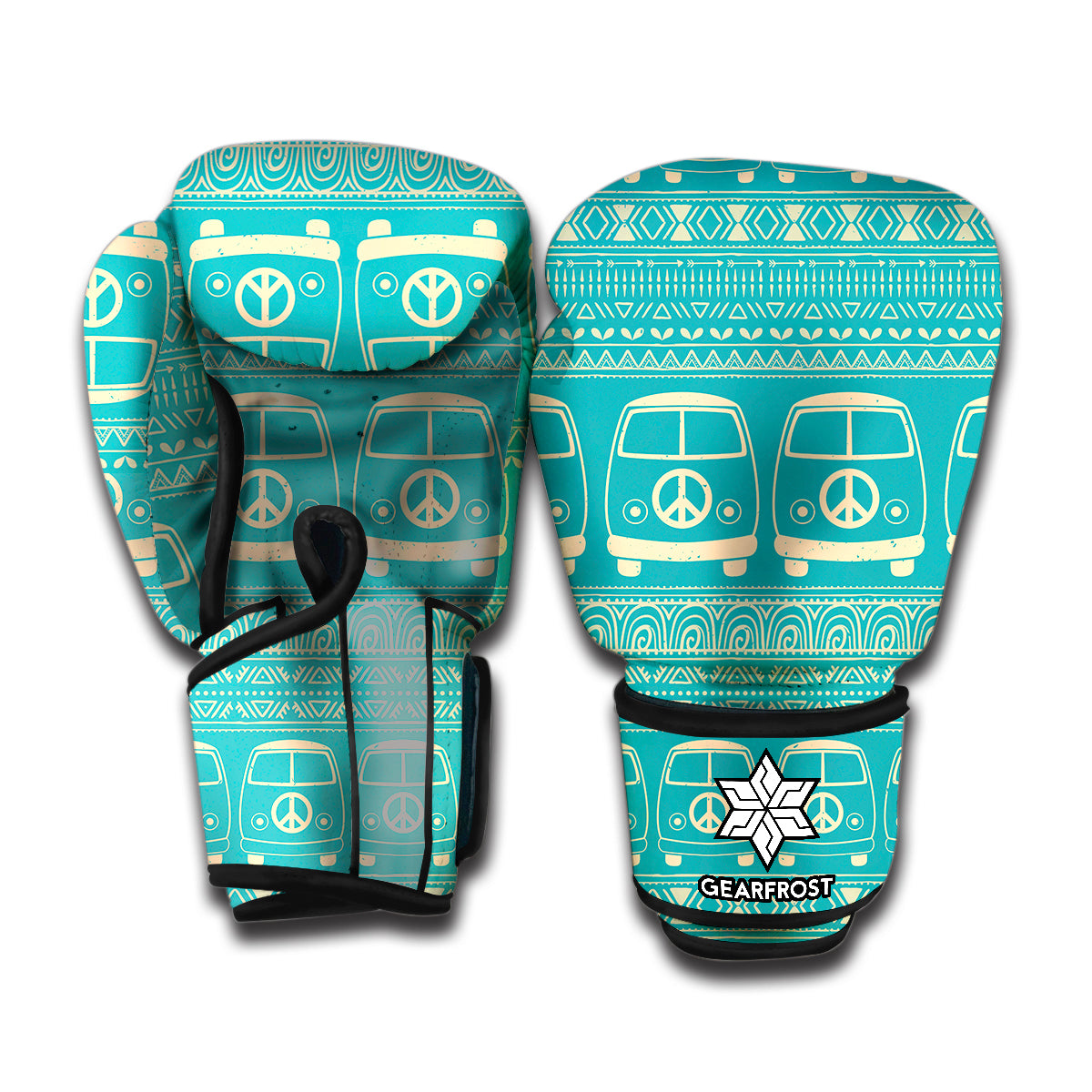 Vintage Hippie Van Pattern Print Boxing Gloves