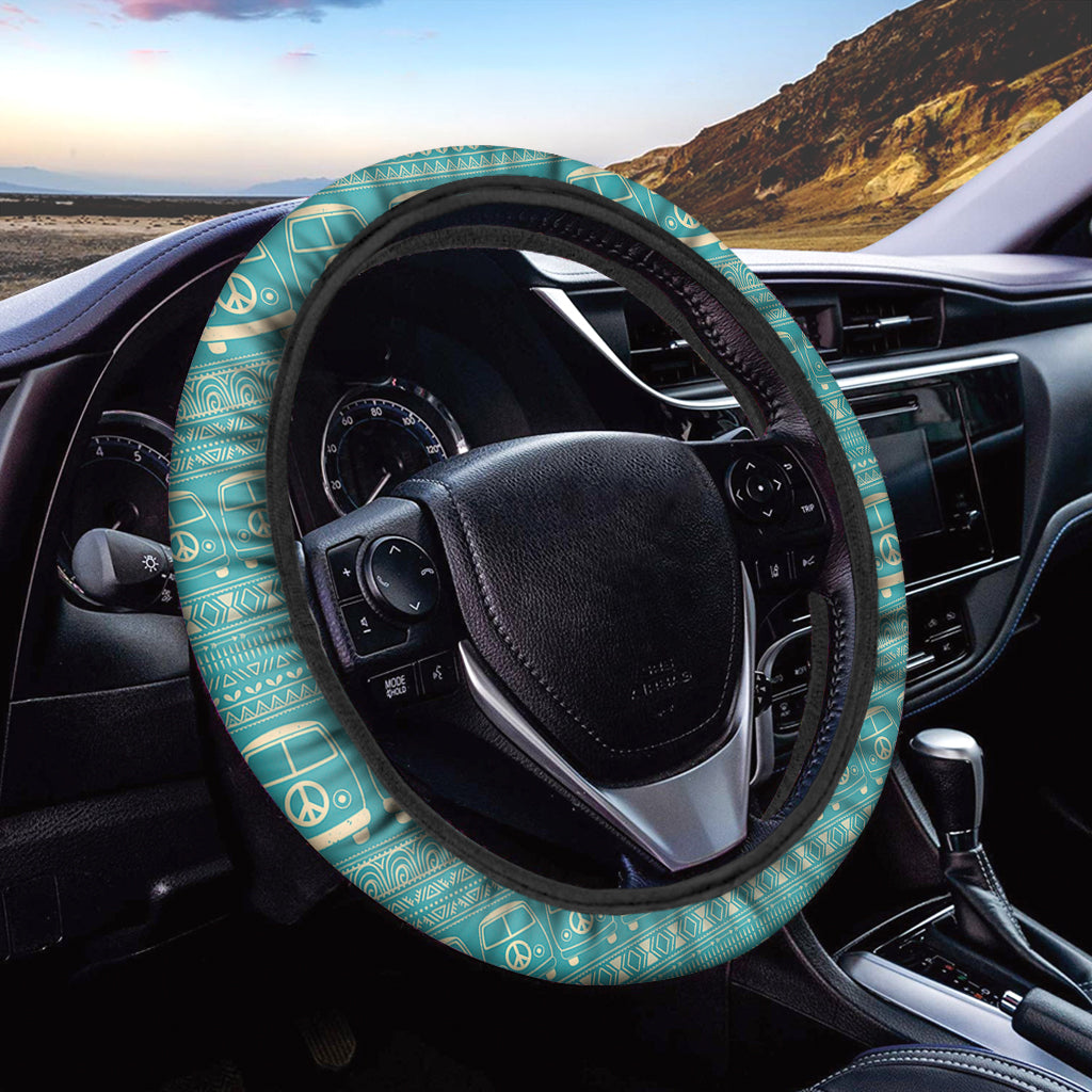 Vintage Hippie Van Pattern Print Car Steering Wheel Cover