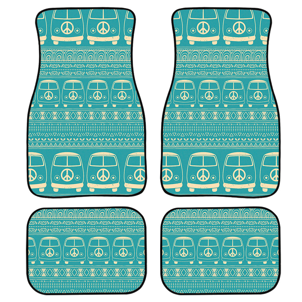 Vintage Hippie Van Pattern Print Front and Back Car Floor Mats