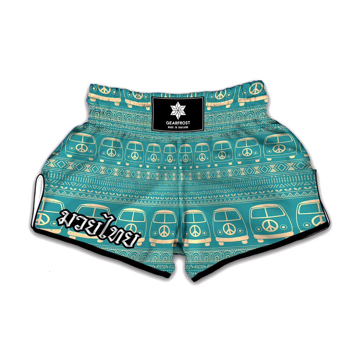 Vintage Hippie Van Pattern Print Muay Thai Boxing Shorts