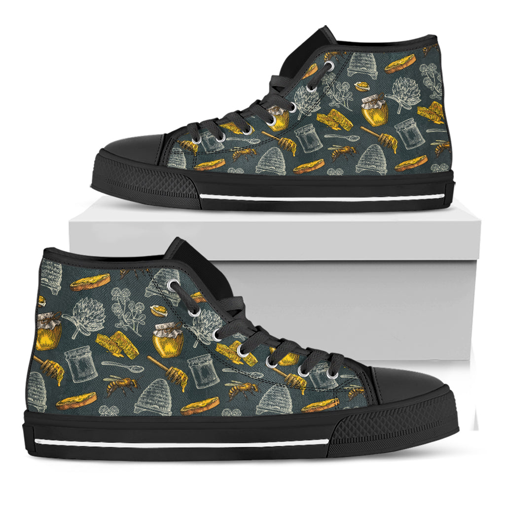 Vintage Honey Bee Print Black High Top Shoes