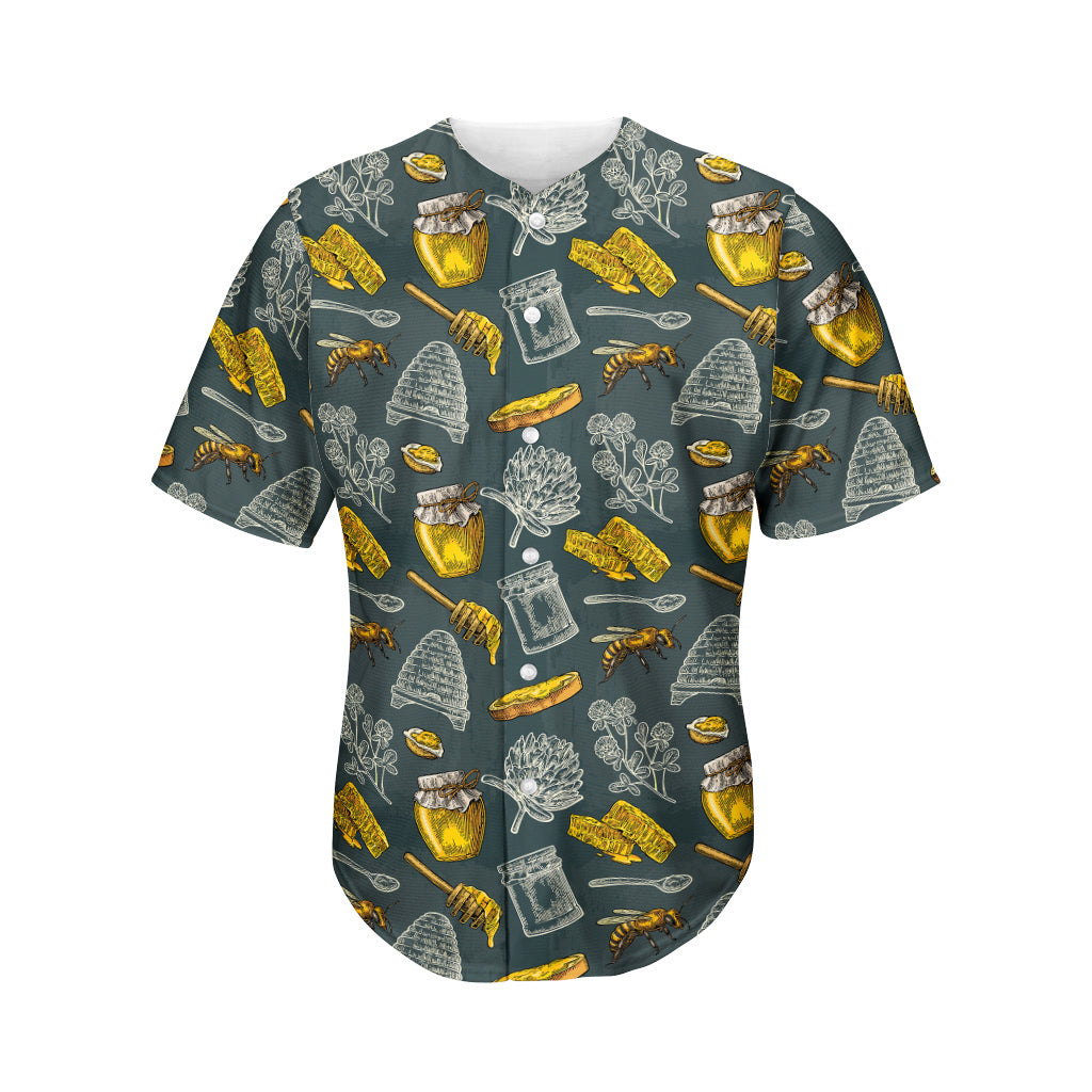 Vintage Honey Bee Print Men's Baseball Jersey