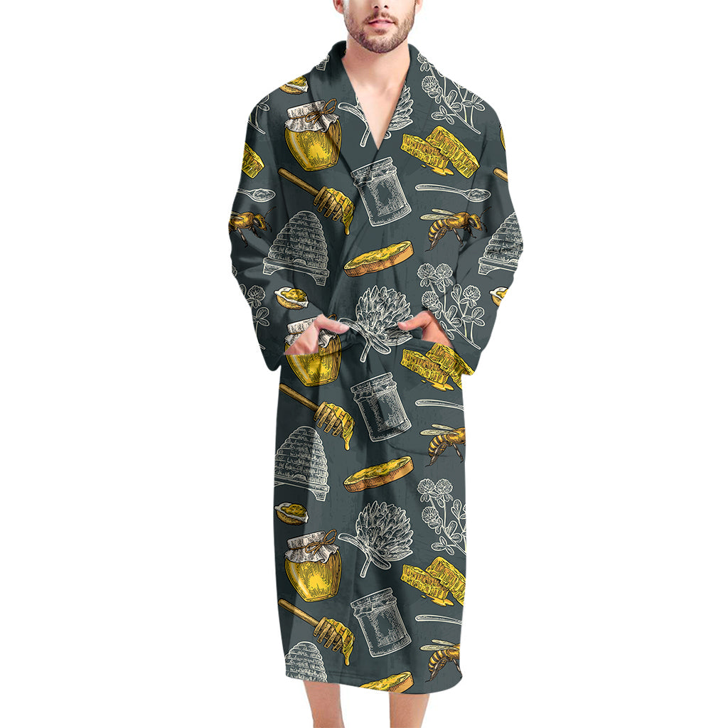 Vintage Honey Bee Print Men's Bathrobe