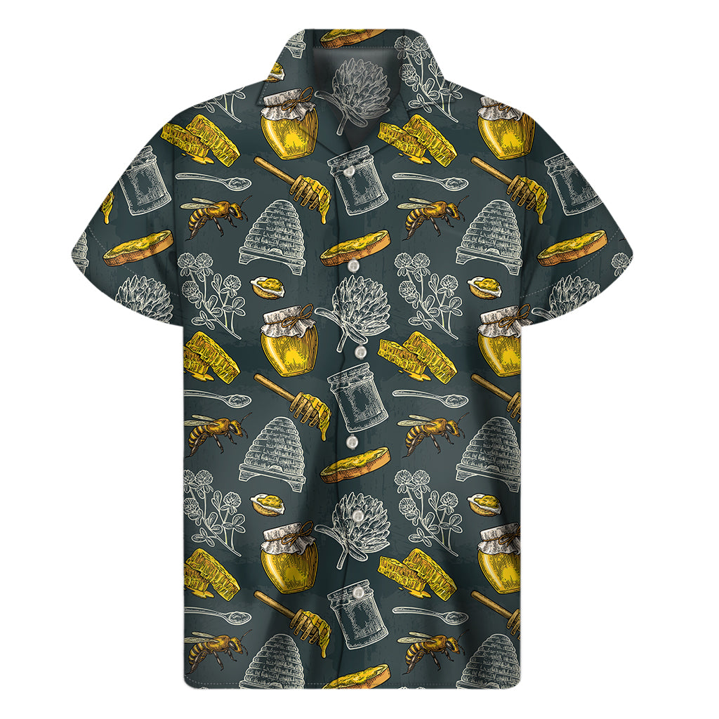 Vintage Honey Bee Print Men's Short Sleeve Shirt