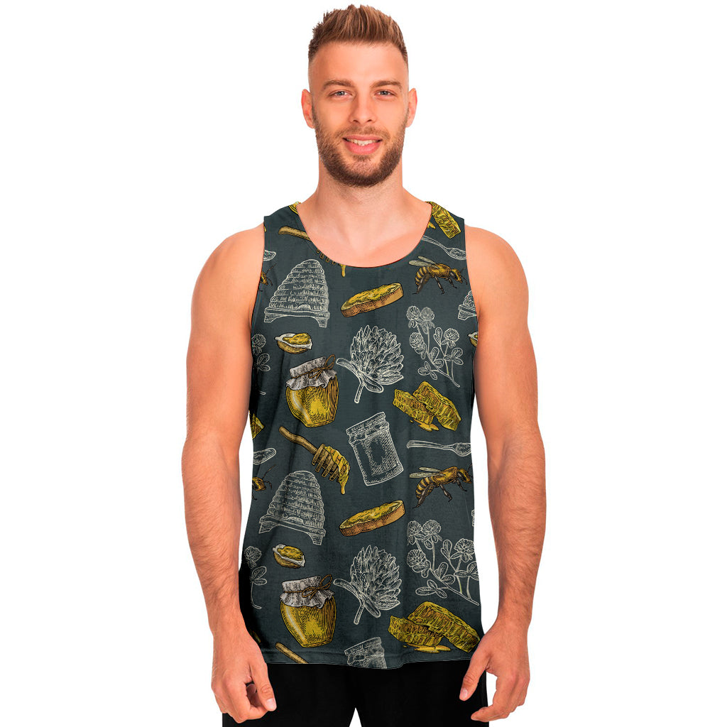 Vintage Honey Bee Print Men's Tank Top