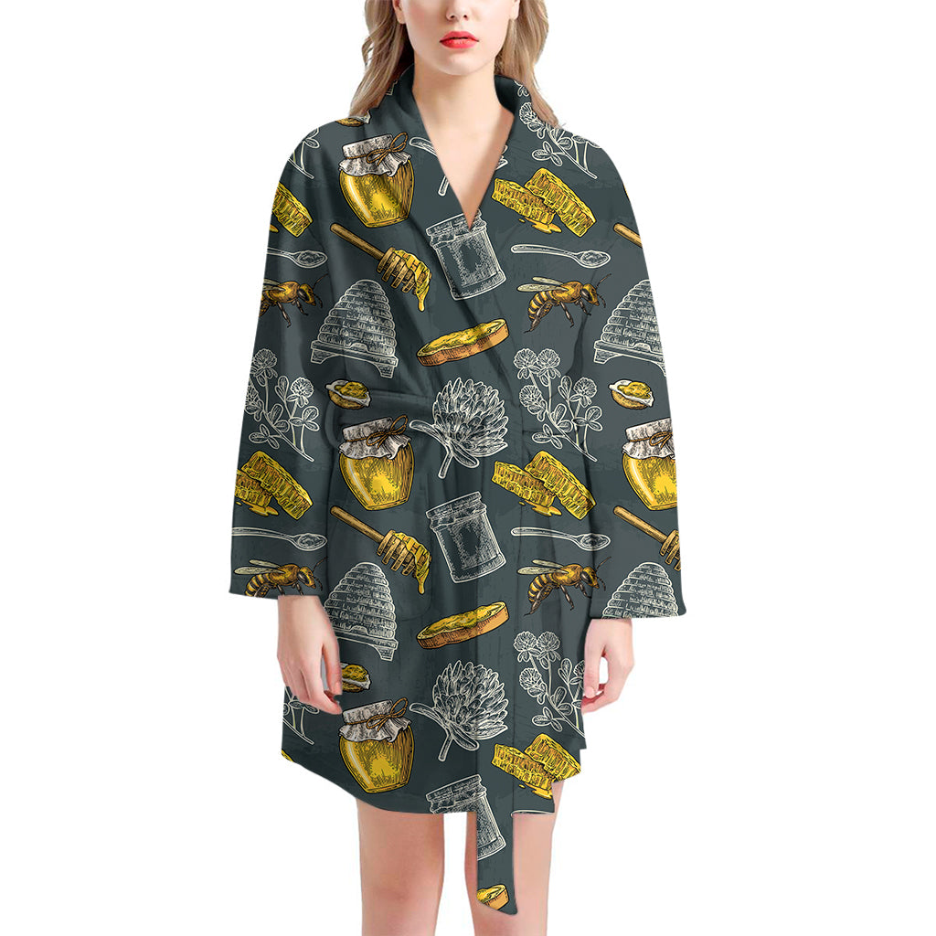 Vintage Honey Bee Print Women's Bathrobe