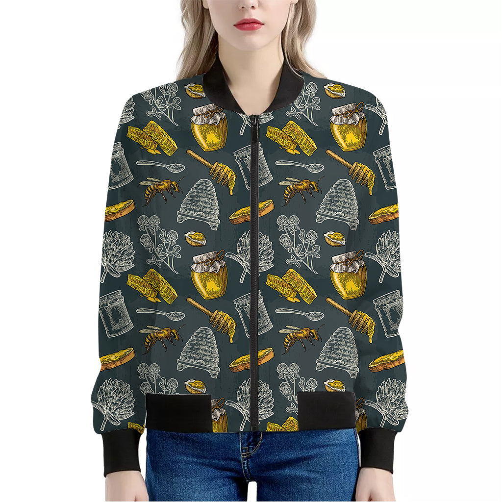 Vintage Honey Bee Print Women's Bomber Jacket