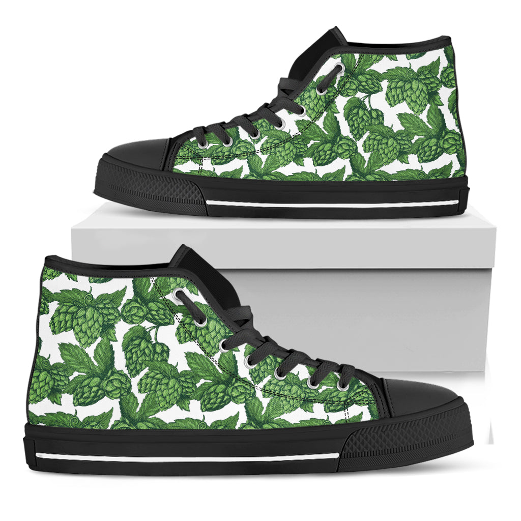 Vintage Hop Cone Pattern Print Black High Top Shoes