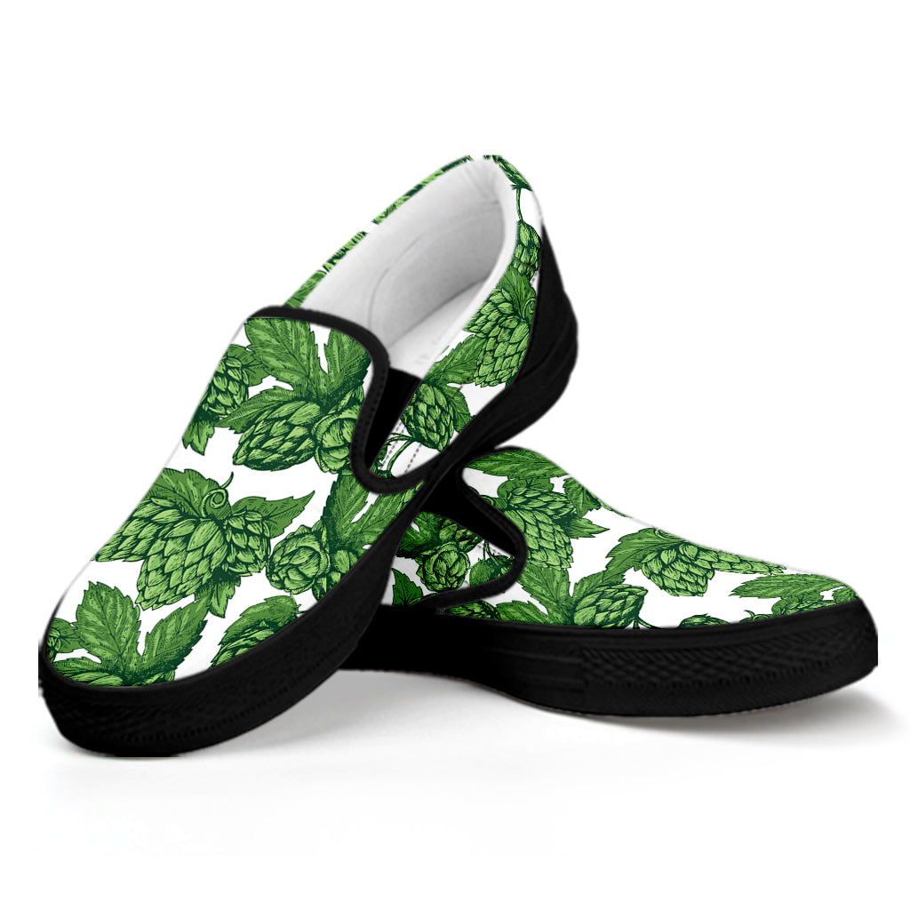 Vintage Hop Cone Pattern Print Black Slip On Shoes