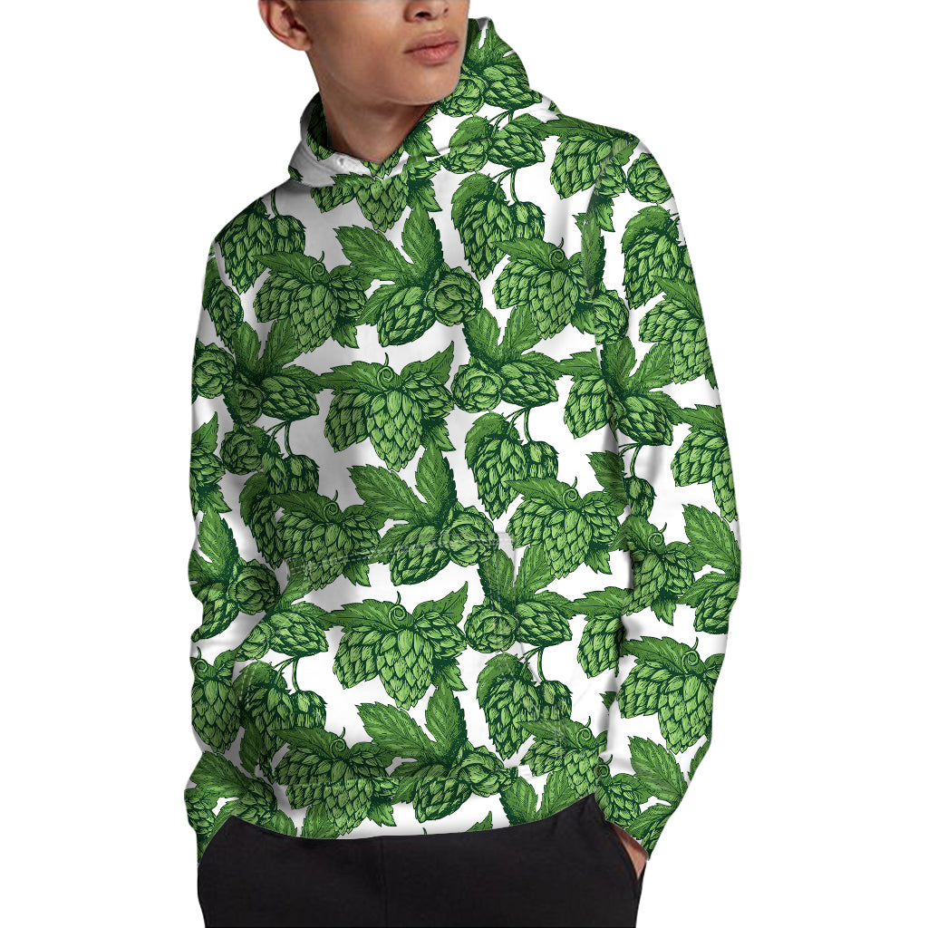 Vintage Hop Cone Pattern Print Pullover Hoodie