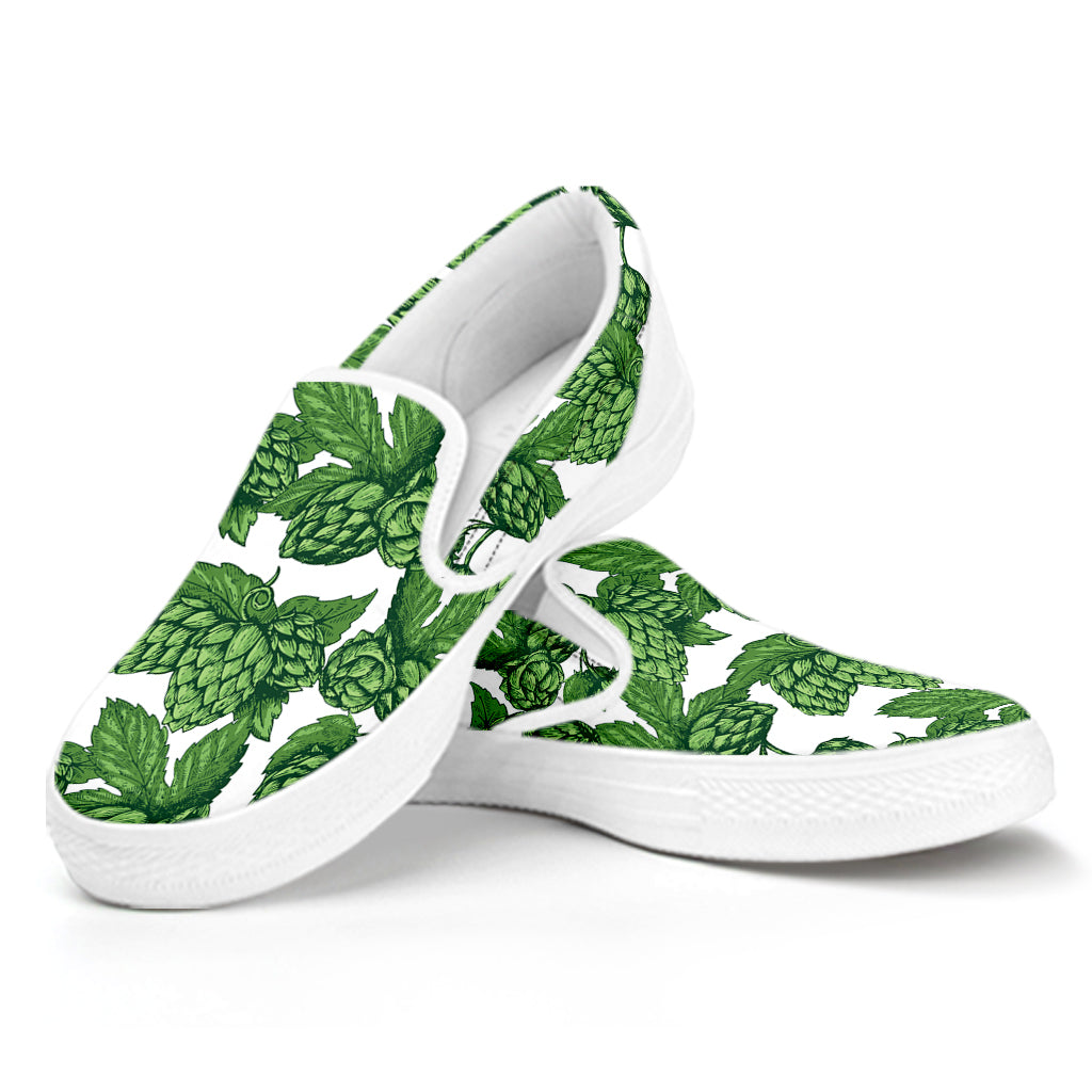 Vintage Hop Cone Pattern Print White Slip On Shoes