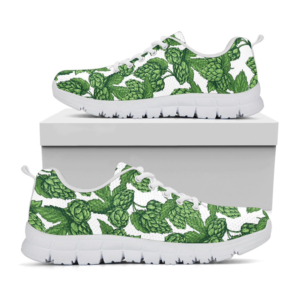 Vintage Hop Cone Pattern Print White Sneakers