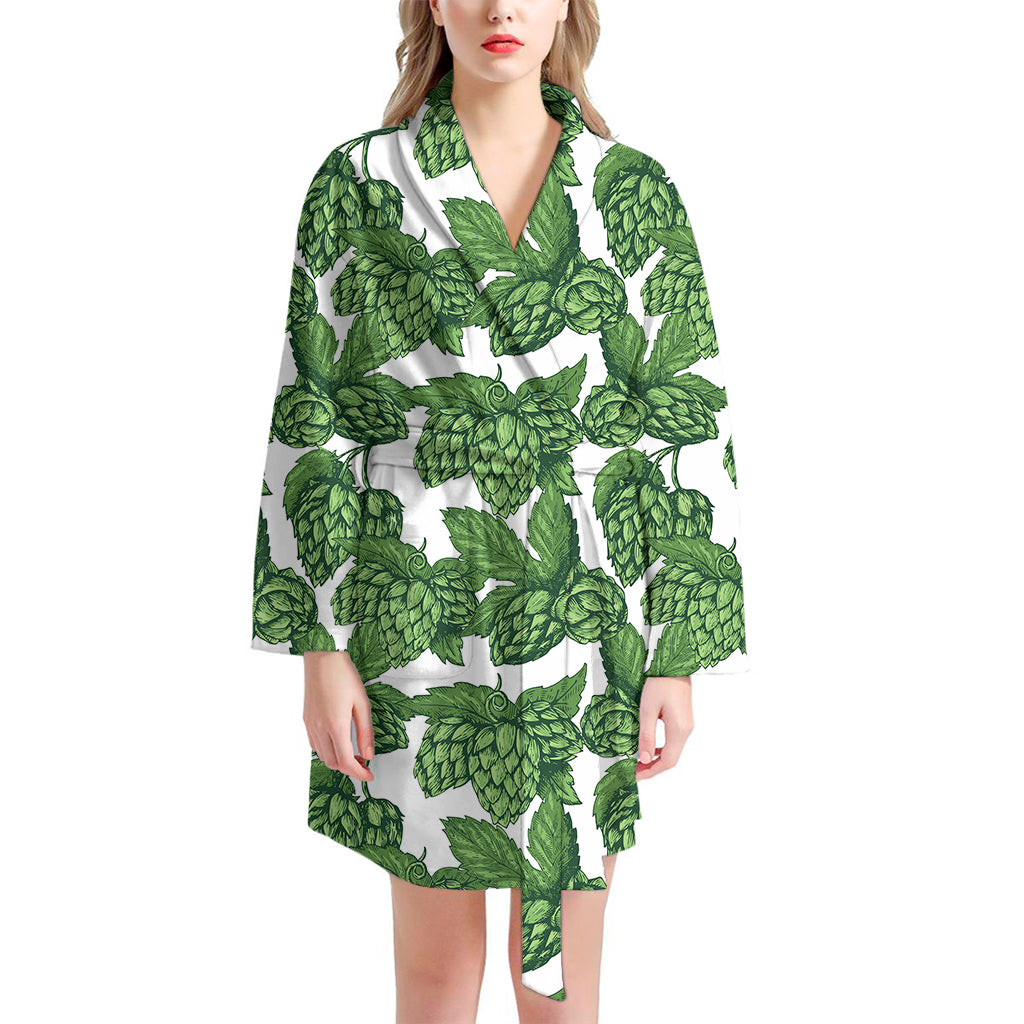 Vintage Hop Cone Pattern Print Women's Bathrobe