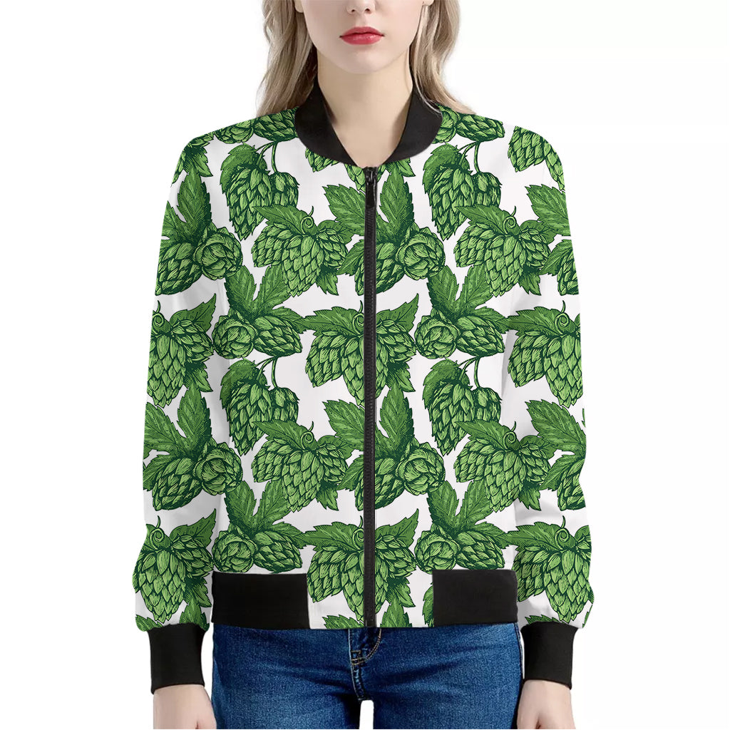 Vintage Hop Cone Pattern Print Women's Bomber Jacket