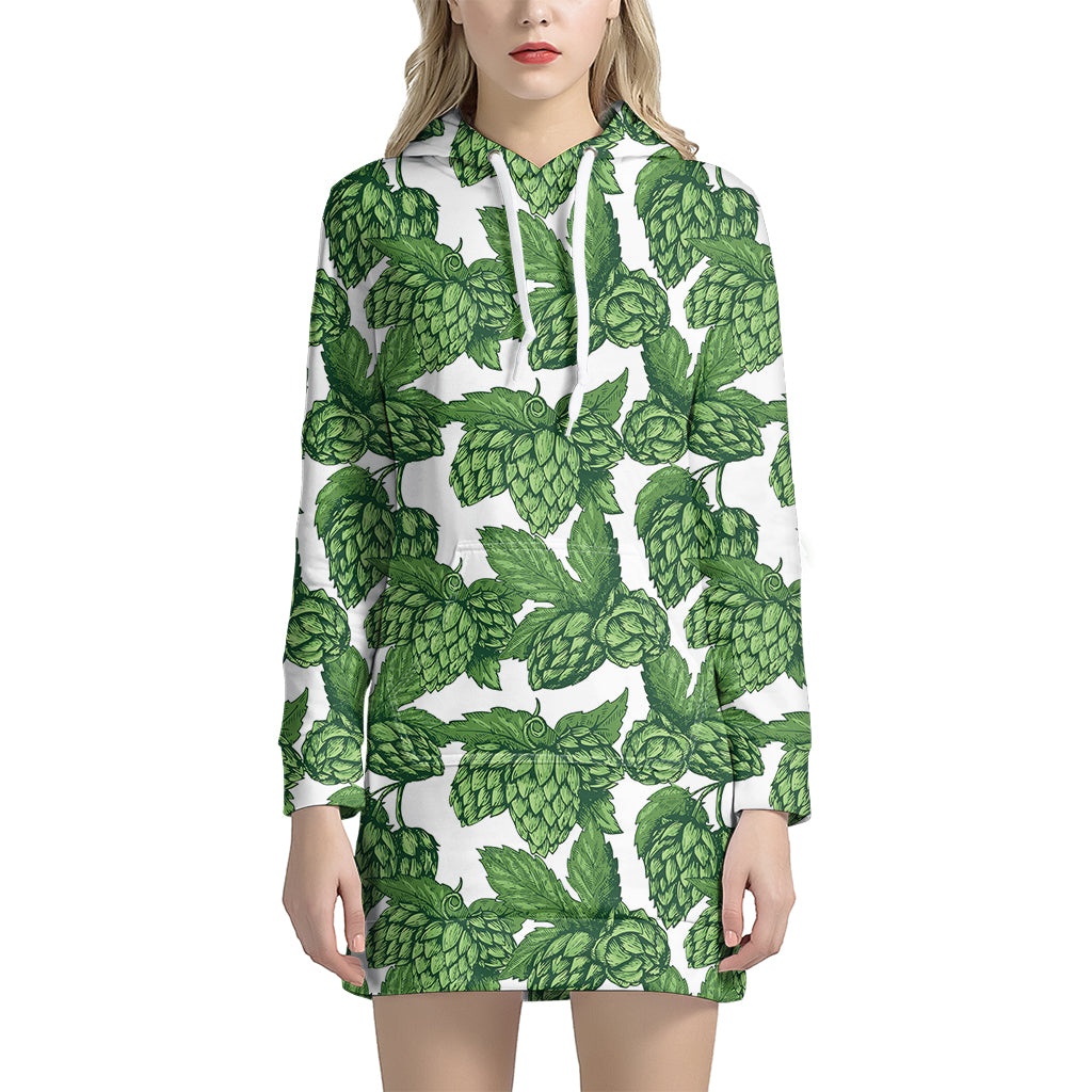 Vintage Hop Cone Pattern Print Women's Pullover Hoodie Dress