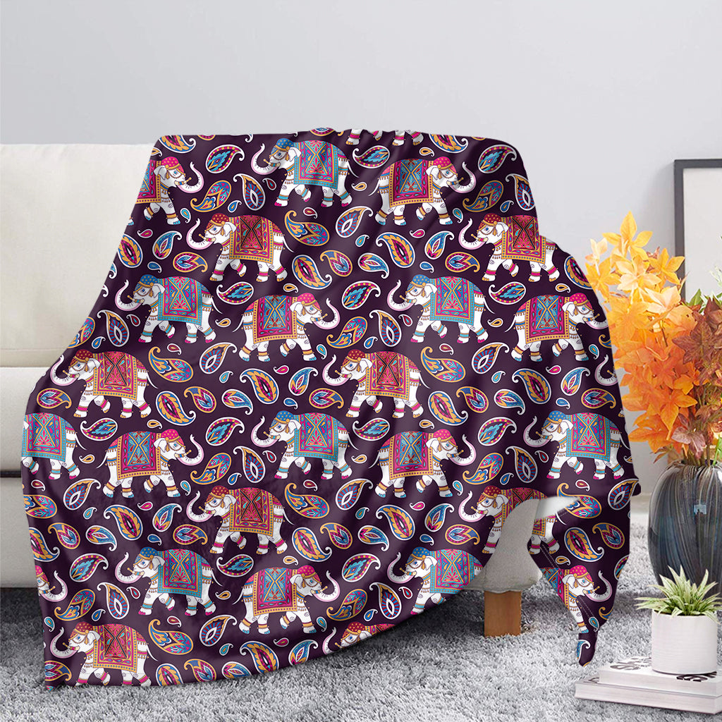 Vintage Indian Elephant Pattern Print Blanket