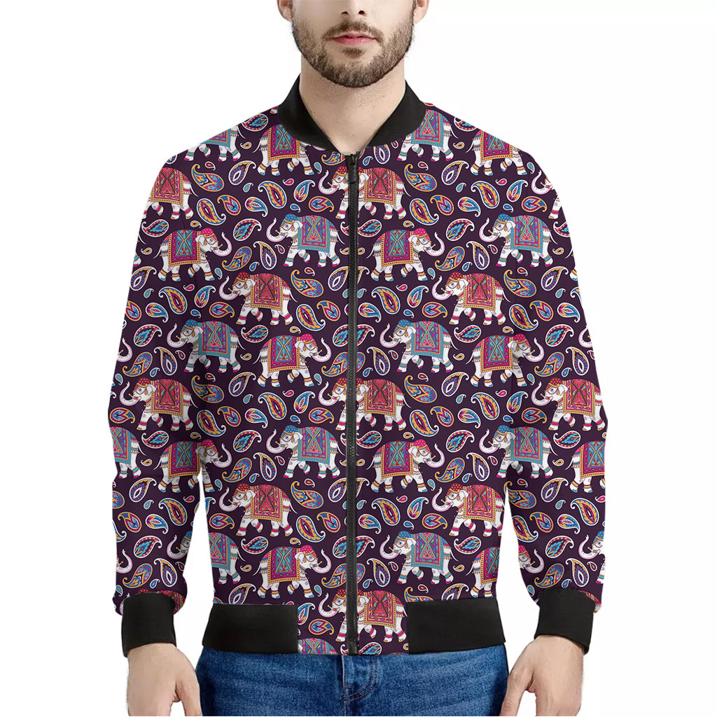 Vintage Indian Elephant Pattern Print Men's Bomber Jacket