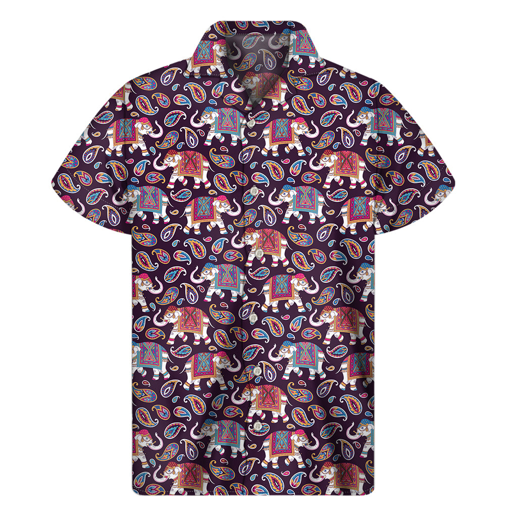 Vintage Indian Elephant Pattern Print Men's Short Sleeve Shirt