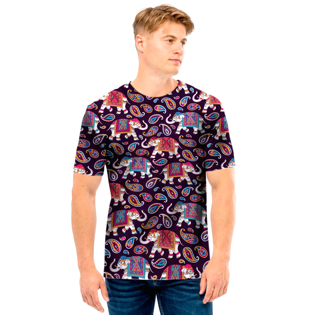 Vintage Indian Elephant Pattern Print Men's T-Shirt