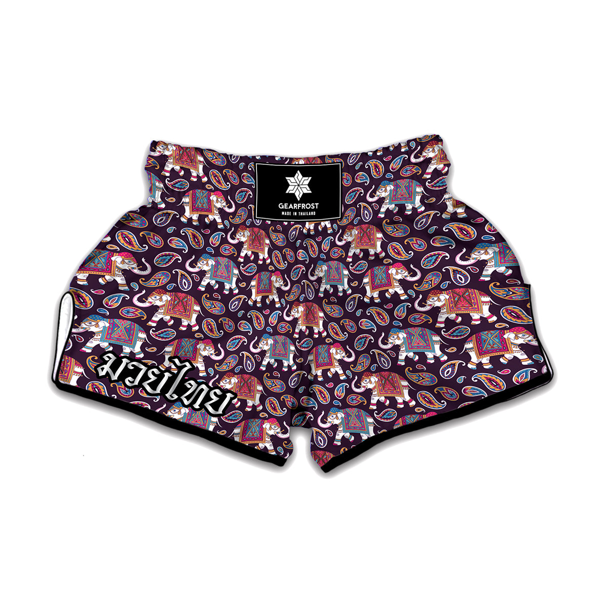 Vintage Indian Elephant Pattern Print Muay Thai Boxing Shorts