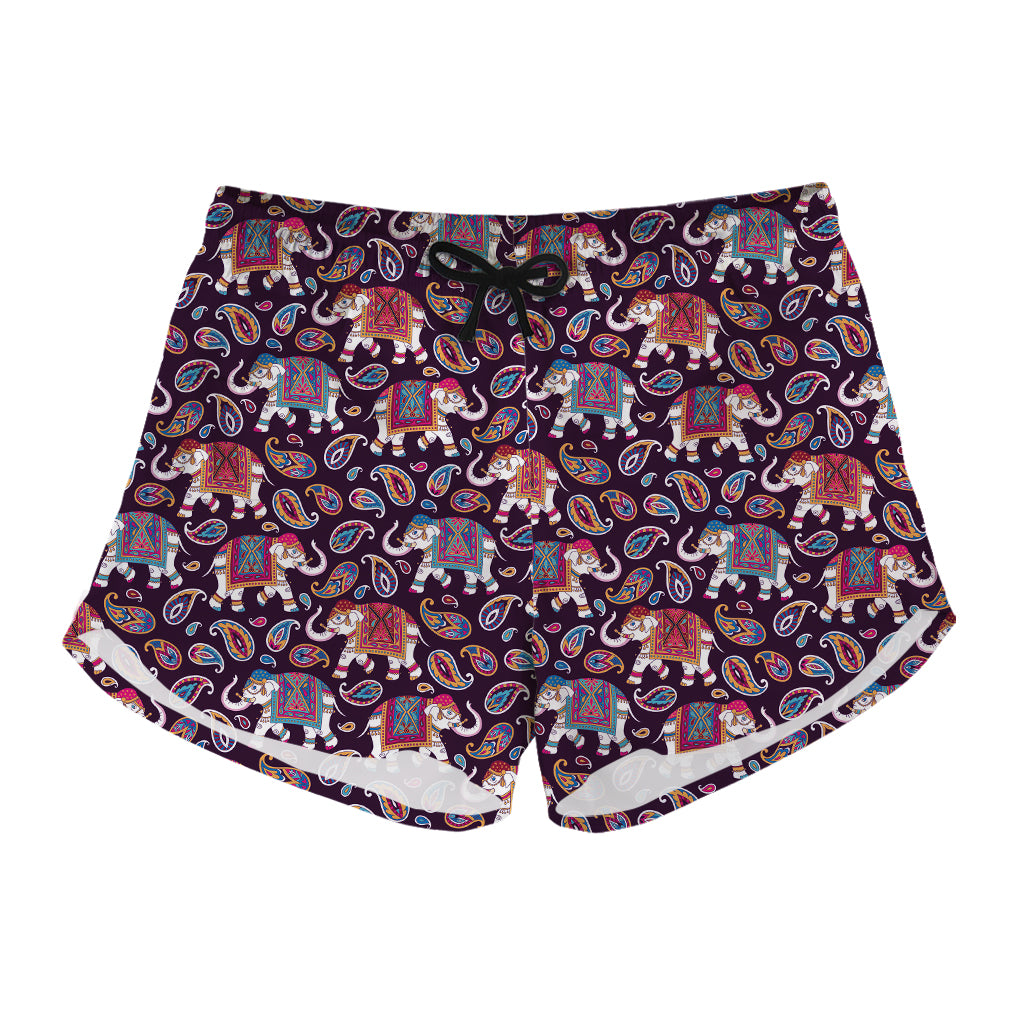 Vintage Indian Elephant Pattern Print Women's Shorts