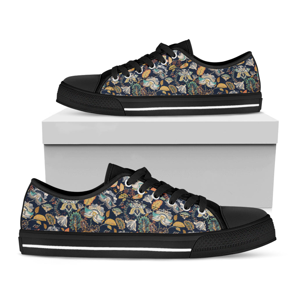 Vintage Indian Floral Pattern Print Black Low Top Shoes