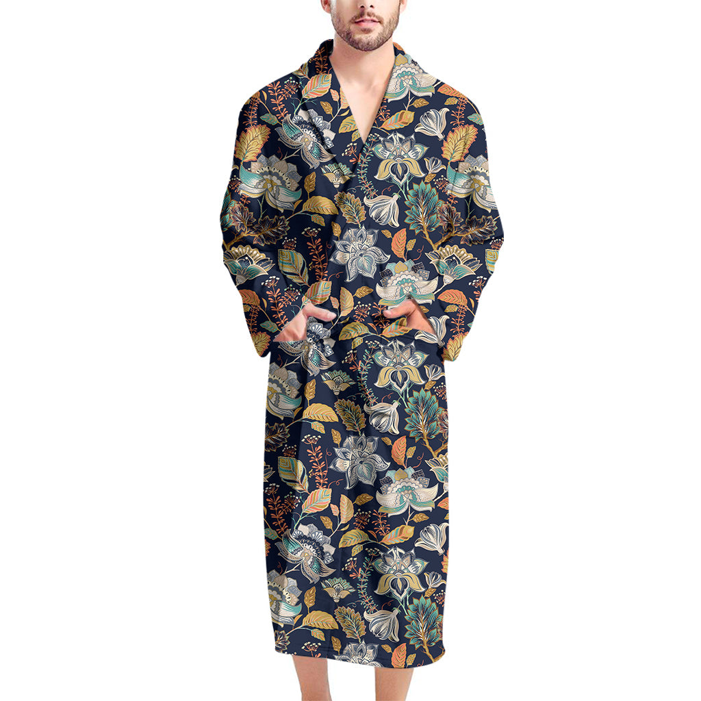 Vintage Indian Floral Pattern Print Men's Bathrobe