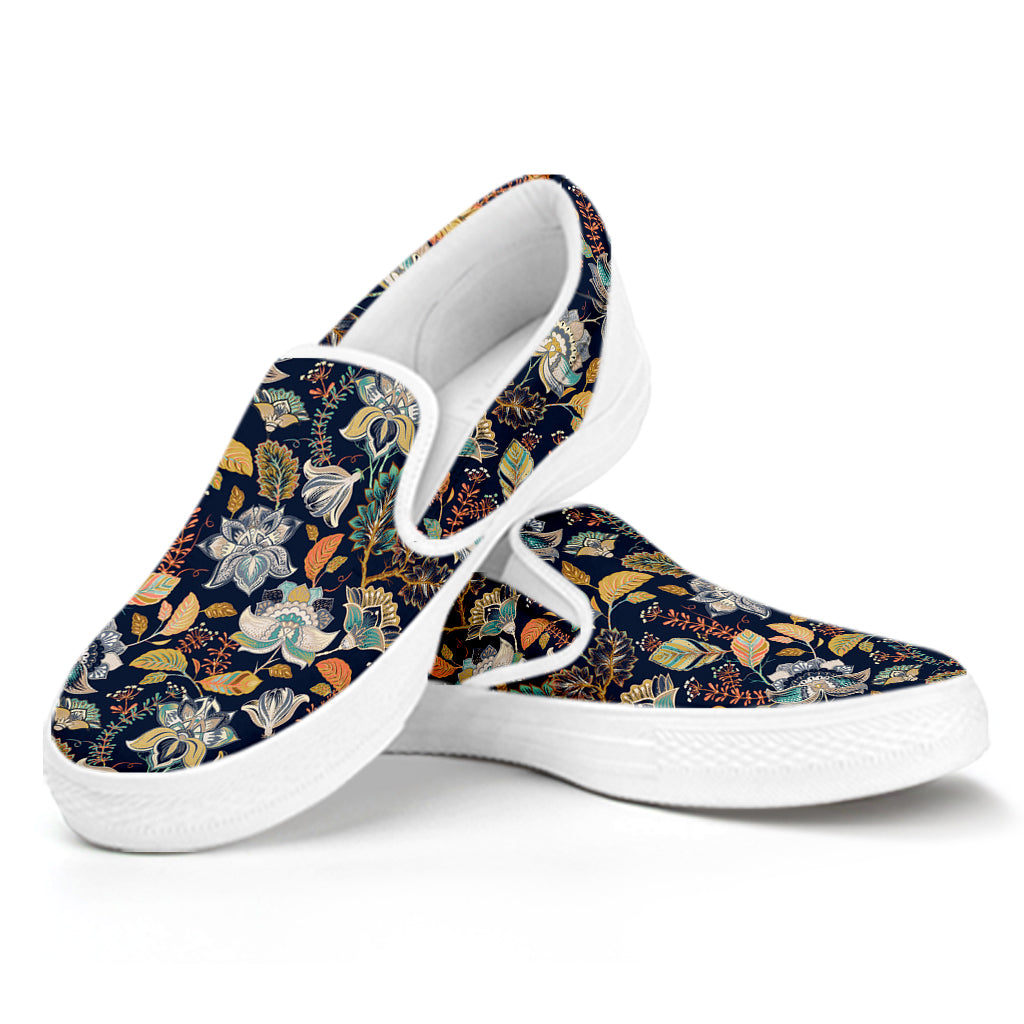 Vintage Indian Floral Pattern Print White Slip On Shoes