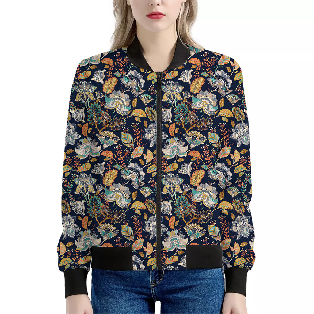 Vintage Indian Floral Pattern Print Women's Bomber Jacket