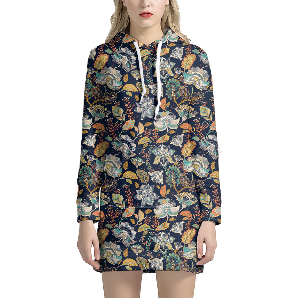 Vintage Indian Floral Pattern Print Women's Pullover Hoodie Dress