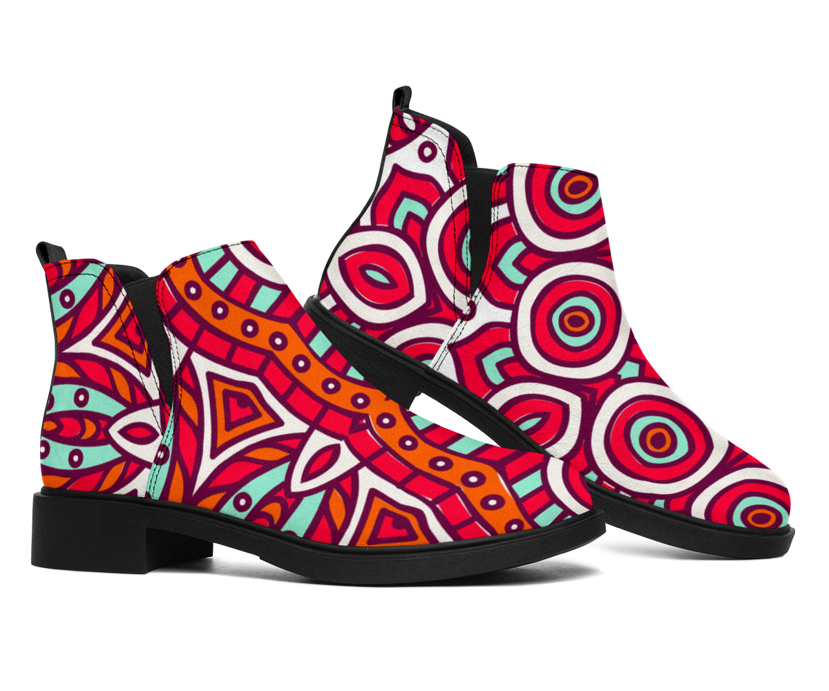 Vintage Indian Mandala Print Flat Ankle Boots