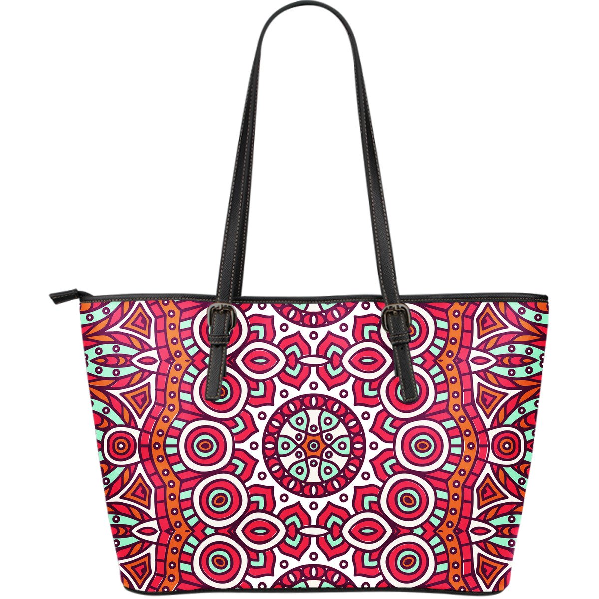 Vintage Indian Mandala Print Leather Tote Bag