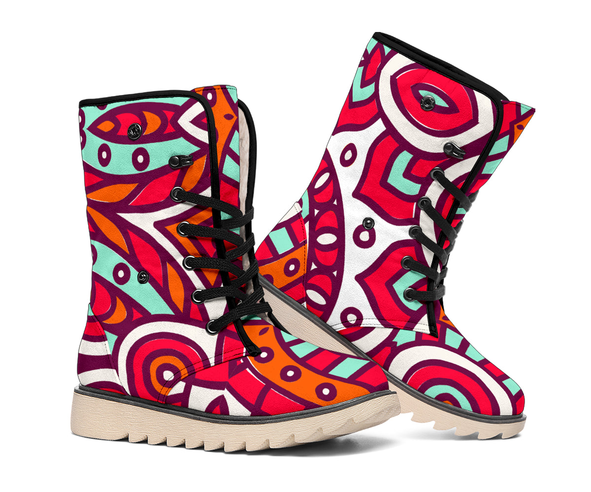 Vintage Indian Mandala Print Winter Boots