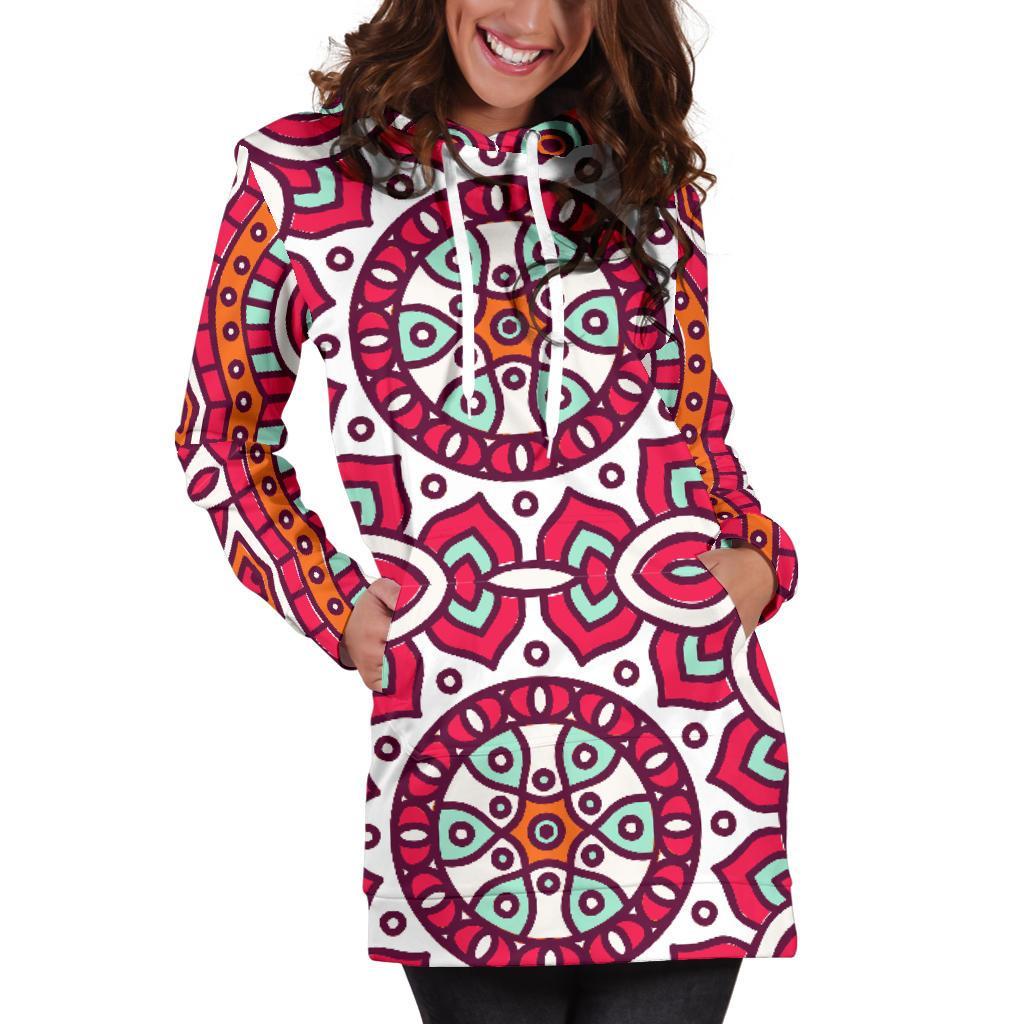 Vintage Indian Mandala Print Women's Pullover Hoodie Dress