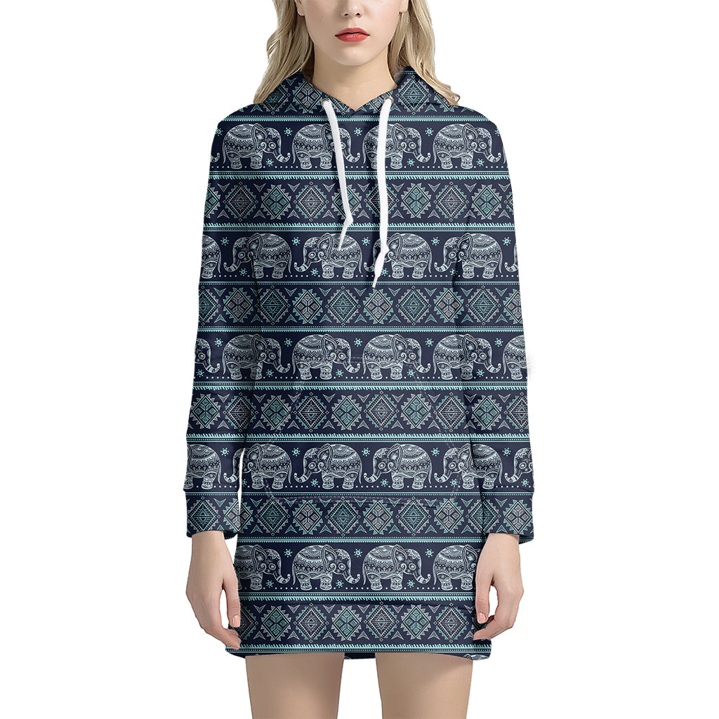 Vintage Indian Tribal Pattern Print Women's Pullover Hoodie Dress