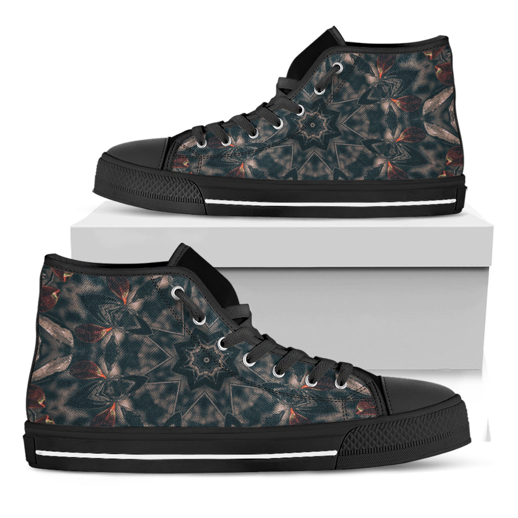 Vintage Kaleidoscope Print Black High Top Shoes