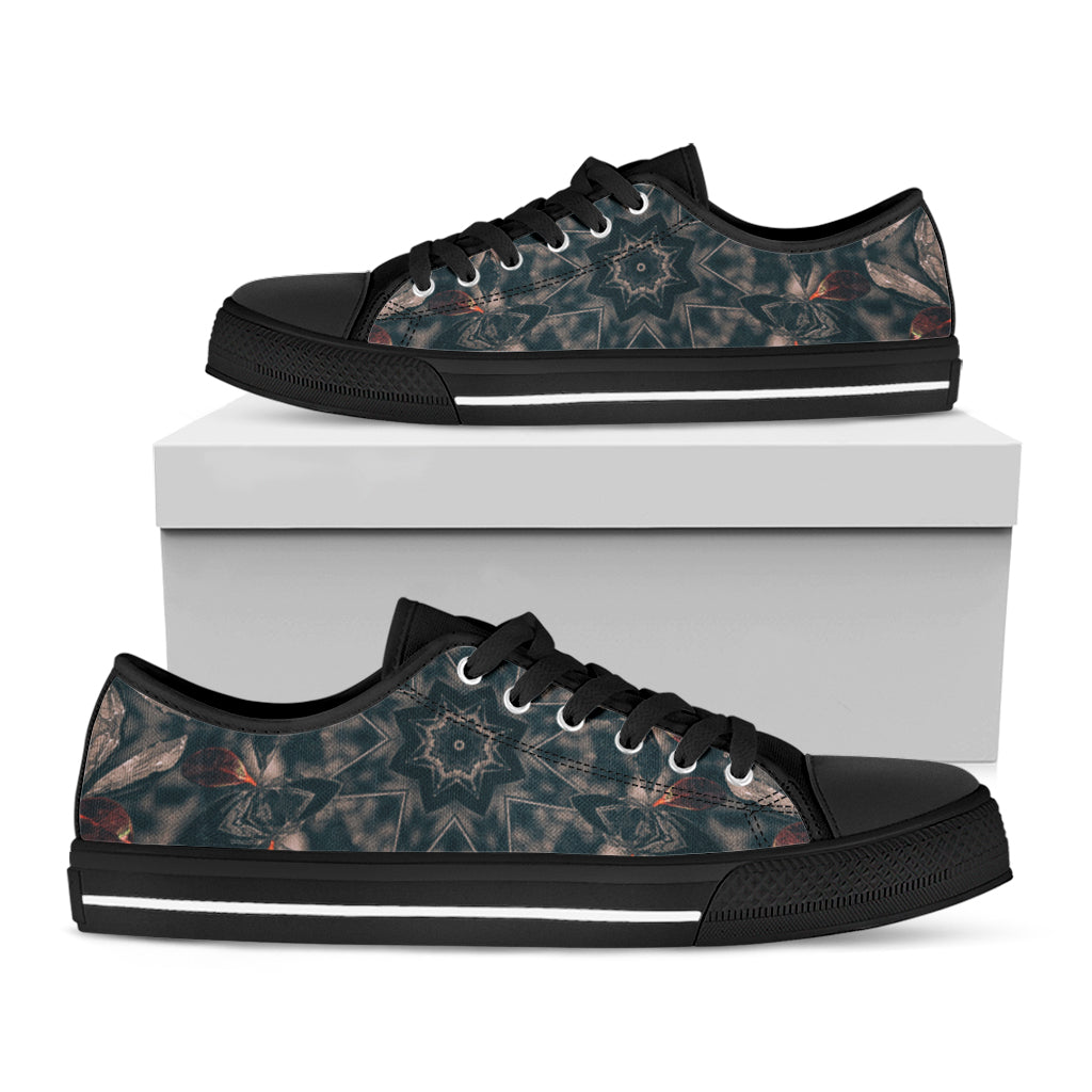 Vintage Kaleidoscope Print Black Low Top Shoes