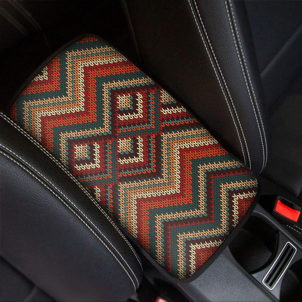 Vintage Knitted Pattern Print Car Center Console Cover