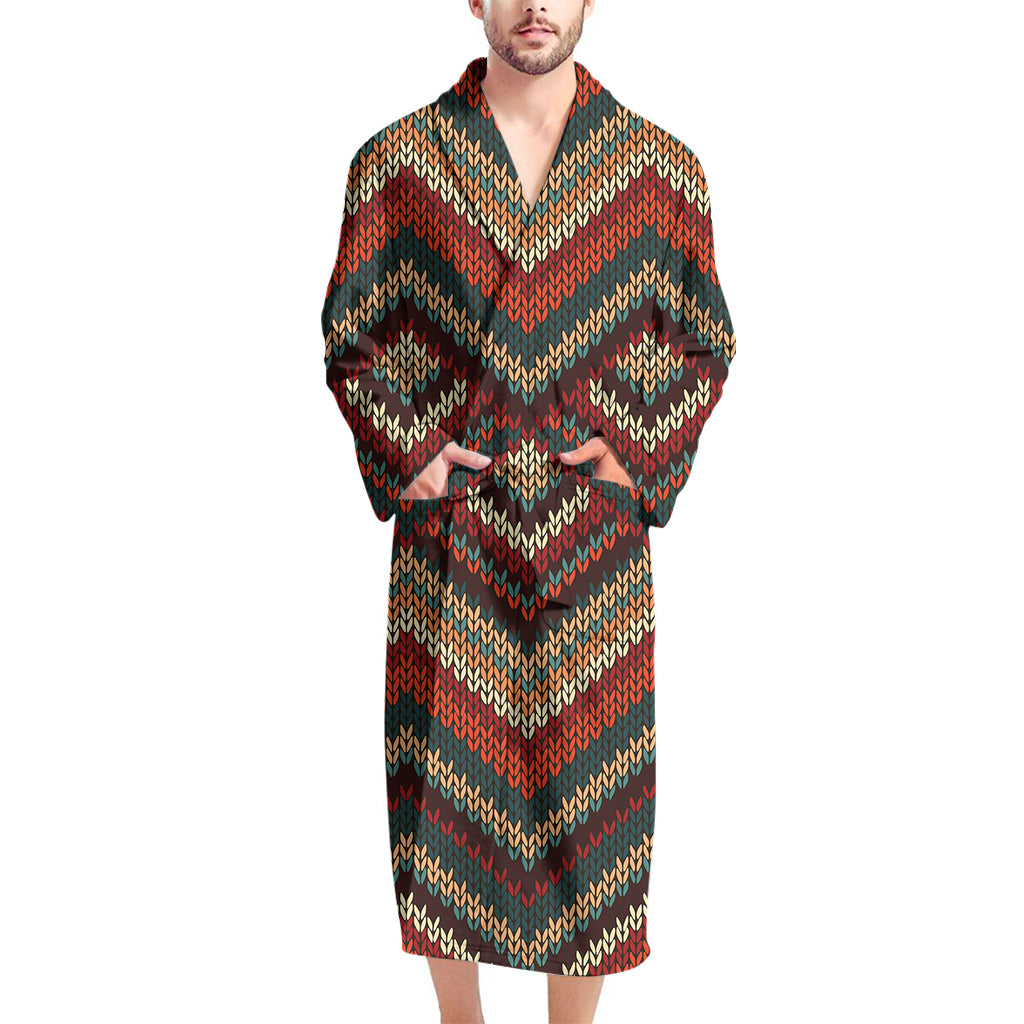 Vintage Knitted Pattern Print Men's Bathrobe