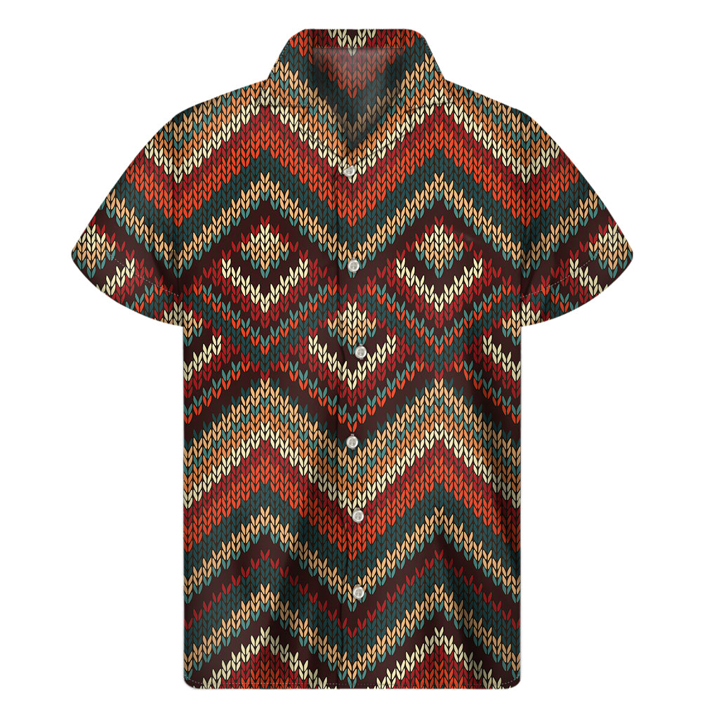 Vintage Knitted Pattern Print Men's Short Sleeve Shirt