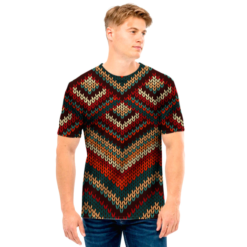 Vintage Knitted Pattern Print Men's T-Shirt