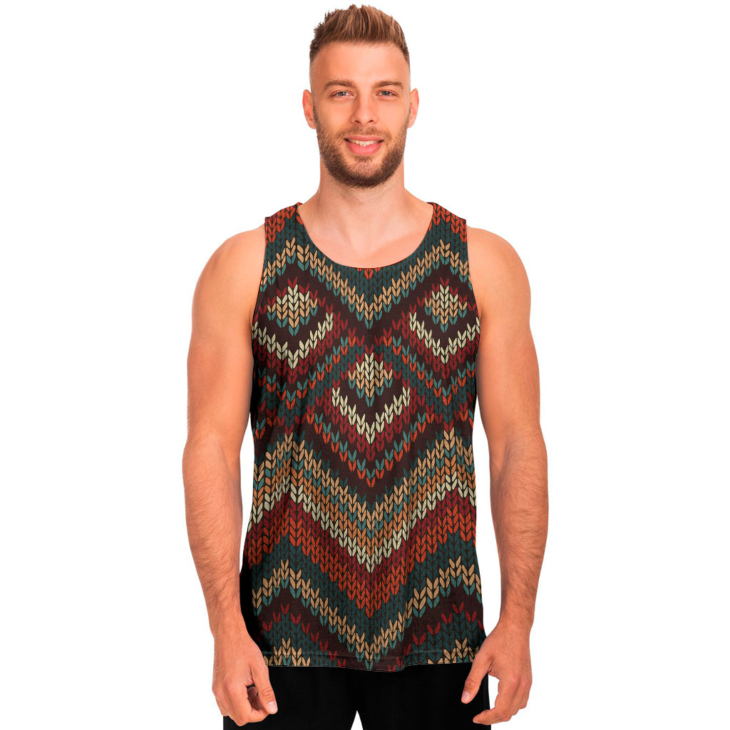 Vintage Knitted Pattern Print Men's Tank Top