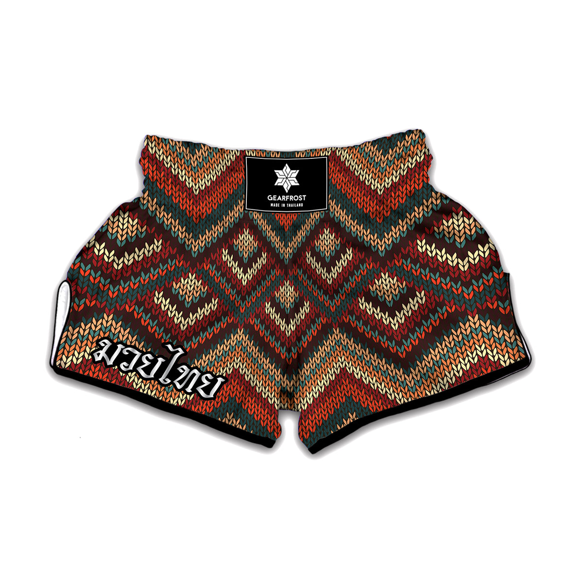 Vintage Knitted Pattern Print Muay Thai Boxing Shorts