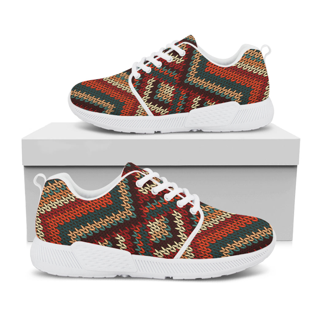 Vintage Knitted Pattern Print White Athletic Shoes